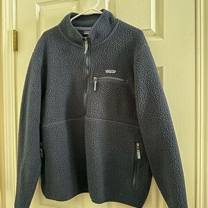 Cozy and Stylish - Women's Retro Pile Fleece Marsupial Pullover - Navy - 1/2 Zip